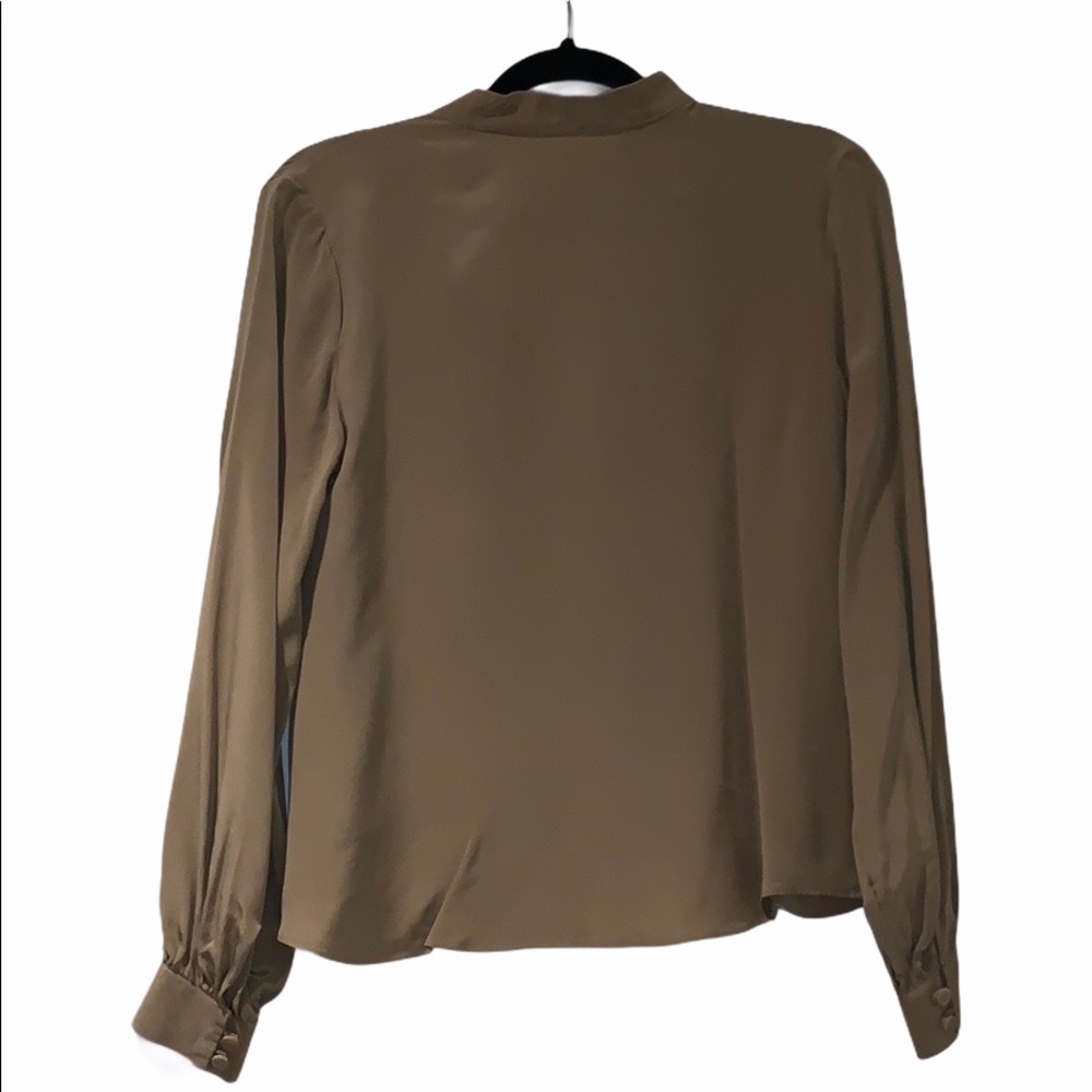 long sleeve 100% silk beige/tan blouse in size M - Picture 2 of 5